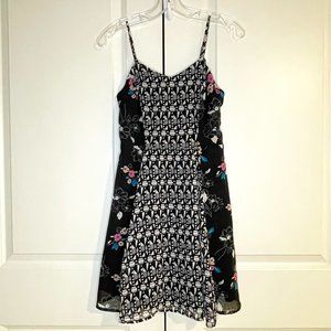 Xhilaration Abstract/Floral Summer Dress (S, Black/White/Floral Print)